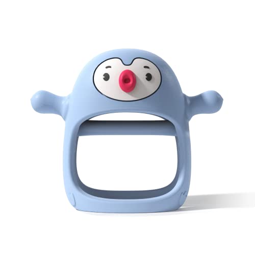 Smily Mia Penguin Buddy Never Drop Silicone Teething Toys for Babies 0-6month,Infant Hand Teether Pacifiers for 0-6Months Breastfeeding Babies, Easter Baby Basket Stuffers for 3-6Months,Light Blue