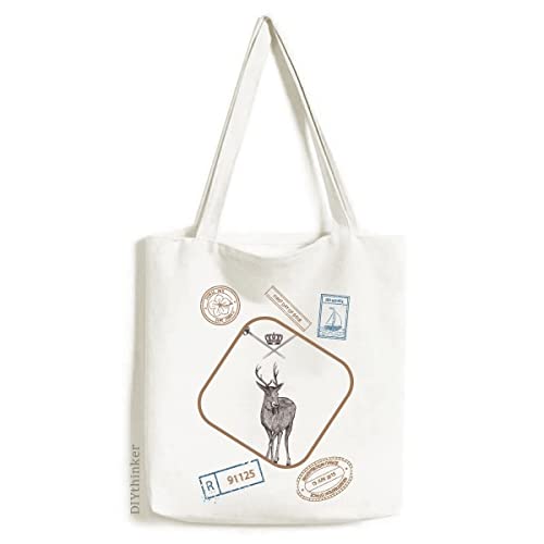 Elk Crown Animal Baroque Style Stamp Shopping Ecofriendly Storage Canvas Tote Bag