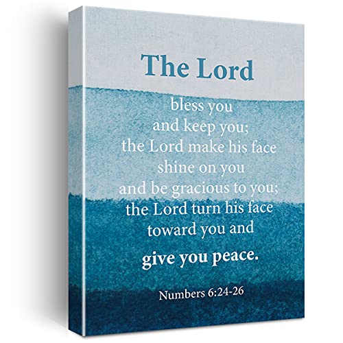 Inspirational Scripture Wall Art The Lord Bless You And Keep You Canvas Painting Prints for Home Living Room Wall Christian Decor Framed Bible Verse Artwork Gifts(12x15 Inch)