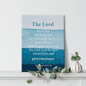 Inspirational Scripture Wall Art The Lord Bless You And Keep You Canvas Painting Prints for Home Living Room Wall Christian Decor Framed Bible Verse Artwork Gifts(12x15 Inch)