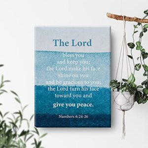 Inspirational Scripture Wall Art The Lord Bless You And Keep You Canvas Painting Prints for Home Living Room Wall Christian Decor Framed Bible Verse Artwork Gifts(12x15 Inch)