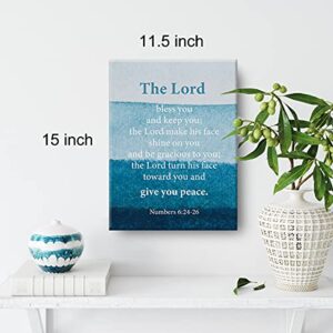 Inspirational Scripture Wall Art The Lord Bless You And Keep You Canvas Painting Prints for Home Living Room Wall Christian Decor Framed Bible Verse Artwork Gifts(12x15 Inch)