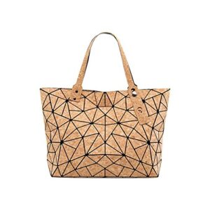 aolaso geometric tote bag – cork handbag top handle shopping bag shoulder bag for women & girl summer beach bag
