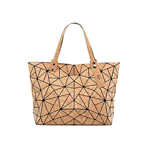 aolaso Geometric Tote Bag - Cork Handbag Top Handle Shopping Bag Shoulder Bag for Women & Girl Summer Beach Bag