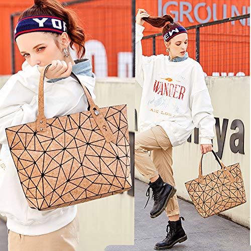 aolaso Geometric Tote Bag - Cork Handbag Top Handle Shopping Bag Shoulder Bag for Women & Girl Summer Beach Bag