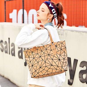 aolaso Geometric Tote Bag - Cork Handbag Top Handle Shopping Bag Shoulder Bag for Women & Girl Summer Beach Bag