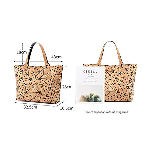 aolaso Geometric Tote Bag - Cork Handbag Top Handle Shopping Bag Shoulder Bag for Women & Girl Summer Beach Bag