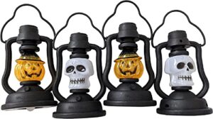 the electric mammoth led halloween candles – set of 4 – light up flashing pumpkin skull lantern decoration – fun decor for work, school, office or home