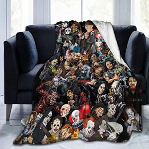 japyzey horror scared movie characters blanket flannel fleece throw anime blanket plush lightweight halloween decoration luxury warm microfiber blanket for bed/sofa/camping 60″x50″
