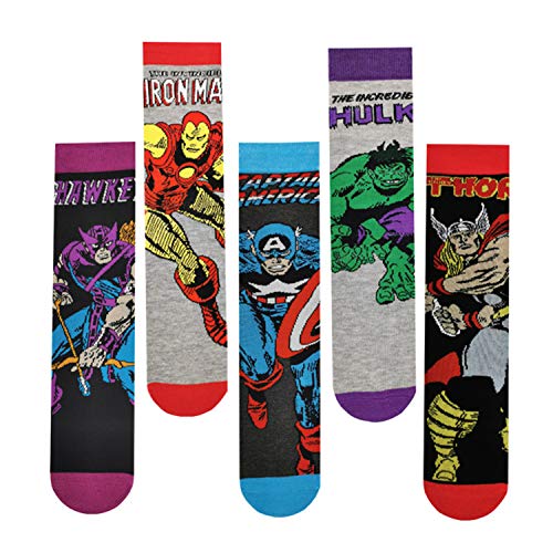 PoiLee Mens Novelty Crew Socks 5 Pack Funny Crazy Cool Superhero Patterned Character Dress Socks, Size 10-13