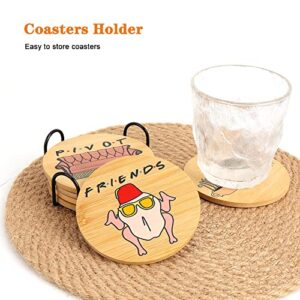 Puluole Friends Coasters for Drinks,Friends TV Show Merchandise,Funny Coasters Set with Coaster Holder,Bamboo Coasters for Coffee Table,Friends TV Show Decor,Friends TV Show Gifts(6 PCS)