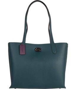 coach polished pebble leather with coated canvas signature interior willow tote forest one size