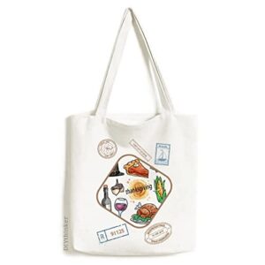 happy thanksgiving day watercolor pattern stamp shopping ecofriendly storage canvas tote bag