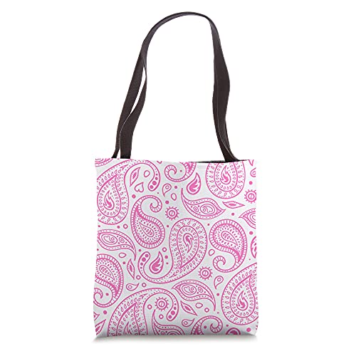 White and Pink Paisley Pattern Bandana Tote Bag