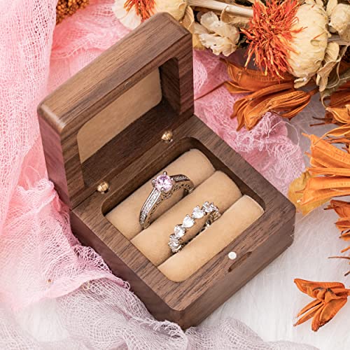 KWOOD Custom Wedding Ring Box, Wooden Ring Box, Square Double Ring Box, Engagement Ring Box, Ring Box Holder, Proposal Ring Box, Wedding Ring Box