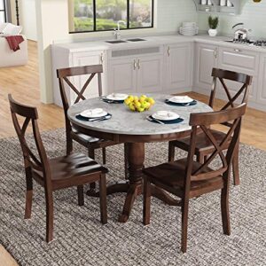 harper & bright designs 5-piece farmhouse round dining table and padded chair set-round dining table with cushion chairs, wood dining table set for family dining area