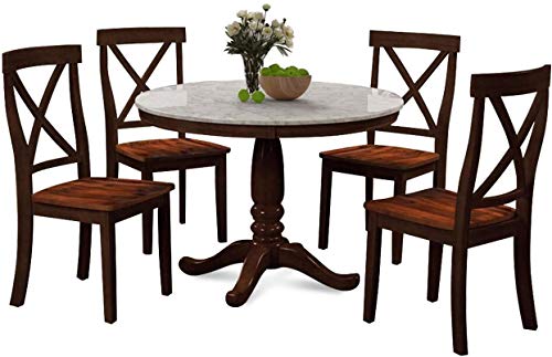 Harper & Bright Designs 5-Piece Farmhouse Round Dining Table and Padded Chair Set-Round Dining Table with Cushion Chairs, Wood Dining Table Set for Family Dining Area