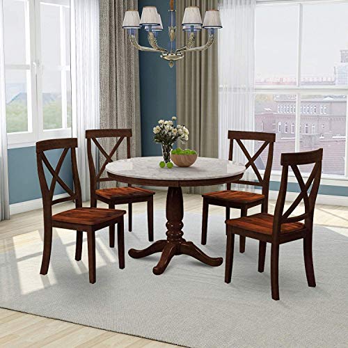 Harper & Bright Designs 5-Piece Farmhouse Round Dining Table and Padded Chair Set-Round Dining Table with Cushion Chairs, Wood Dining Table Set for Family Dining Area