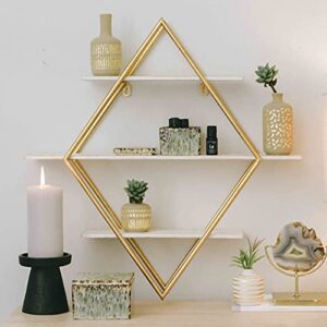 Main + Mesa Wood and Gold Diamond Wall Shelf