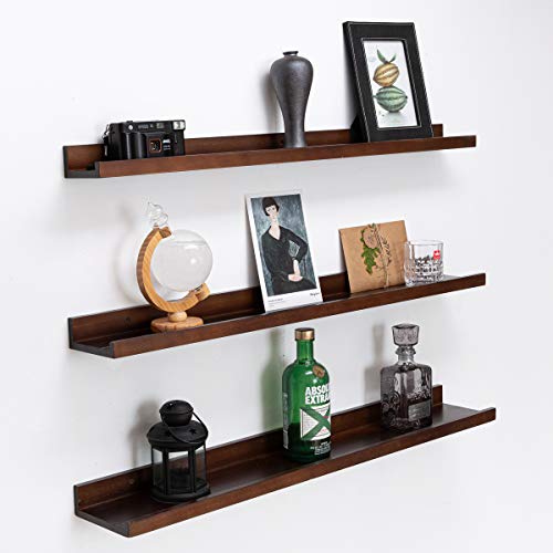 AZSKY Espresso Floating Shelves 48in Long Picture Shelf Wood Denver Modern Wall Mount Narrow Wall Shelf Picture Ledge-3 Different Sizes Mounting Hardware Included Pine (48inch set3)