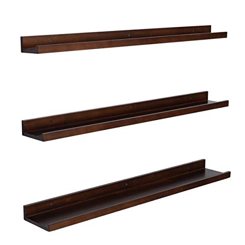 AZSKY Espresso Floating Shelves 48in Long Picture Shelf Wood Denver Modern Wall Mount Narrow Wall Shelf Picture Ledge-3 Different Sizes Mounting Hardware Included Pine (48inch set3)