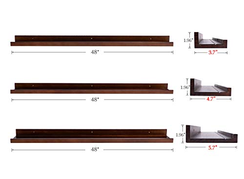 AZSKY Espresso Floating Shelves 48in Long Picture Shelf Wood Denver Modern Wall Mount Narrow Wall Shelf Picture Ledge-3 Different Sizes Mounting Hardware Included Pine (48inch set3)