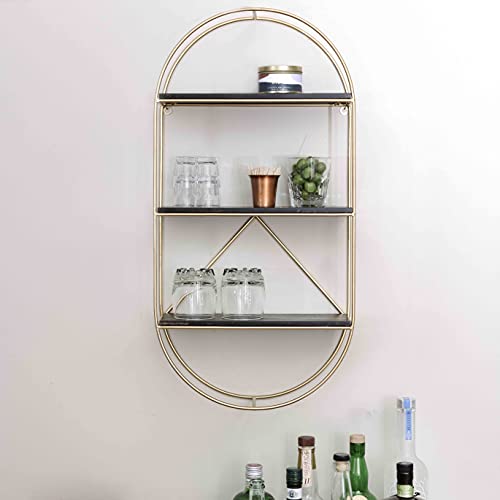 Main + Mesa Wood and Gold Oval Wall Shelf