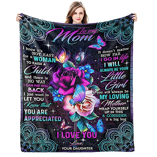 Gift for Mom Blanket Best for Mother Birthday from Daughter with I Love You Forever Letter Mother's Day Ultra-Soft Flannel Fleece Throw 60x50 Inch