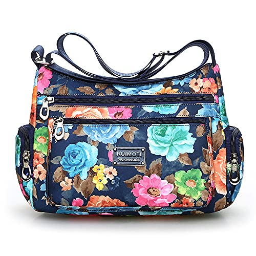 Floral Shoulder Bag Rural Style Fashion Women Bag European and American Style Vintage Bag Lightweight Zippers Messenger Bag (Ayaka)