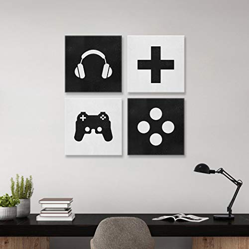 Urttiiyy Video Game Themed Art Game Posters Gaming Wall Art 4 Panels Gift for Gaming Lover Canvas Wall Decor for Boys Room Living Room Bedroom Framed Ready to Hang-12"x12"x4