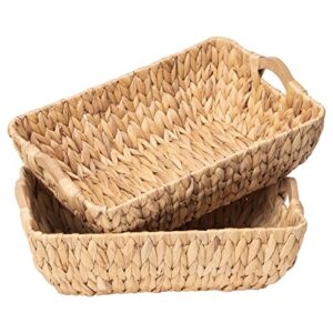 fairyhaus wicker baskets with handles, natural wicker basket for organizing shelves, small hand woven water hyacinth storage baskets set of 2, 14.96×10.04×5.12″