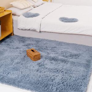 Teochow Dusty Blue Fluffy Rug for Bedroom, Shaggy Area Rugs 5x7 for Living Room, Plush Shag Rug for Girls Kids Room Nursery Cute Home Decor, Dorm Large Furry Rug, Ultra Soft Fuzzy Indoor Floor Carpet