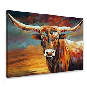 SOULDOOR Cow Pictures Wall Decor Picture Of Texas Longhorn Print Bull Horn Picture Artwork Of Cows For Bedroom Living Room Framed Ready To Hang 16x24 Inch