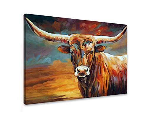 SOULDOOR Cow Pictures Wall Decor Picture Of Texas Longhorn Print Bull Horn Picture Artwork Of Cows For Bedroom Living Room Framed Ready To Hang 16x24 Inch