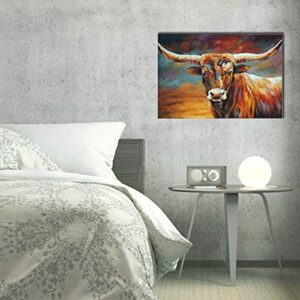 SOULDOOR Cow Pictures Wall Decor Picture Of Texas Longhorn Print Bull Horn Picture Artwork Of Cows For Bedroom Living Room Framed Ready To Hang 16x24 Inch