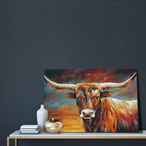 SOULDOOR Cow Pictures Wall Decor Picture Of Texas Longhorn Print Bull Horn Picture Artwork Of Cows For Bedroom Living Room Framed Ready To Hang 16x24 Inch