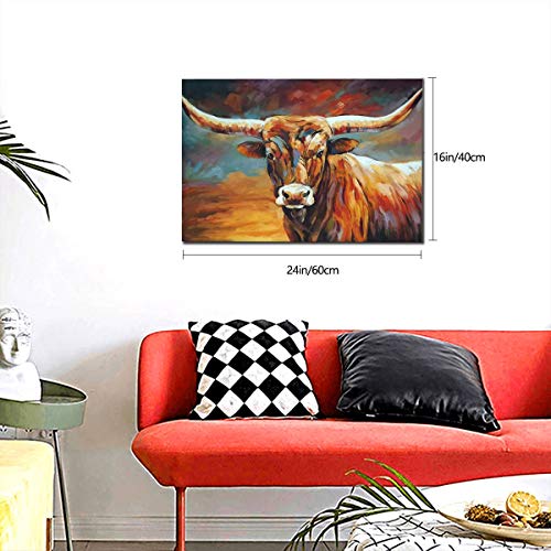 SOULDOOR Cow Pictures Wall Decor Picture Of Texas Longhorn Print Bull Horn Picture Artwork Of Cows For Bedroom Living Room Framed Ready To Hang 16x24 Inch