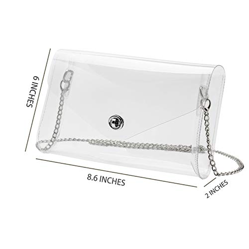 Vorspack Clear Purse Gift for Women Stadium Approved Clear Crossbody Bag Cute for Sports Concert Prom Party Present with Removable & Detachable Chain - Clear(Silver Chain)