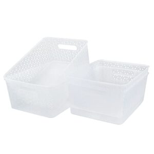 Yesdate Pack of 4 Storage Baskets, Plastic Weave Basket Bin, Clear, T