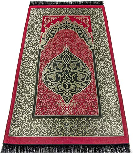 POLAT Muslim Prayer Rug - Prayer Mat Muslim for Men and Women - Perfect Ramadan Gifts - Kufi Hat - Special Turkish Design Portable Prayer Mat, Prayer Beads and Prayer Cap (ClaretRed)