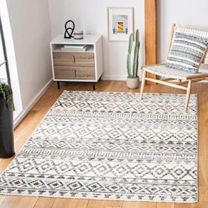 SAFAVIEH Sedona Collection 8' x 10' Ivory/Grey SED883A Moroccan Boho Tribal Non-Shedding Living Room Bedroom Dining Home Office Area Rug