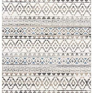 SAFAVIEH Sedona Collection 8' x 10' Ivory/Grey SED883A Moroccan Boho Tribal Non-Shedding Living Room Bedroom Dining Home Office Area Rug