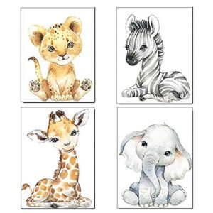Baby Watercolor Animals Wall Art Prints Set of 4 (8x10,Unframed),Tiger Elephant Zebra Giraffe Safari Animals Pictures Nursery Decor Art