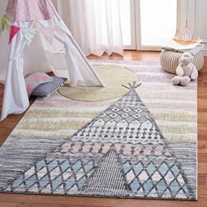 safavieh carousel kids collection 4′ x 6′ grey / pink crk117f boho distressed area rug