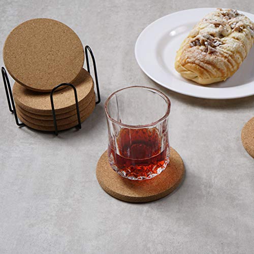 Adorever 8 Pcs Drink Coasters with Holder, Upgraded Extra Thick Sturdy Coasters for Drinks Absorbent Cork Coasters, Coasters for Coffee Table Tabletop Protection, Housewarming Gift Home Decor