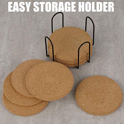 Adorever 8 Pcs Drink Coasters with Holder, Upgraded Extra Thick Sturdy Coasters for Drinks Absorbent Cork Coasters, Coasters for Coffee Table Tabletop Protection, Housewarming Gift Home Decor