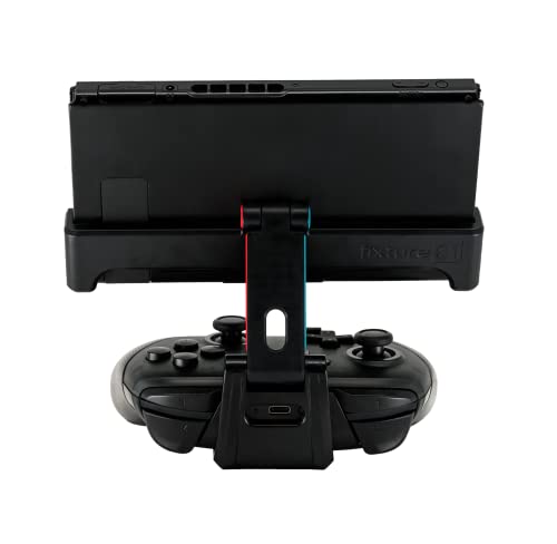 Fixture S1 Gaming Console Monitor and Controller Mount Compatible with Nintendo Switch and Pro Controller, Adjustable Video Game Holder Stand Clip, Red/Blue