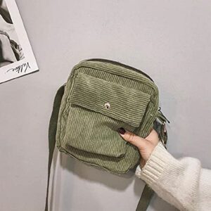 Corduroy Shoulder Tote Bag Women's Crossbody Shoulder Handbags Mini Canvas Handbag Ladies Casual Purse for Women Girl Outdoor Travel（Green）