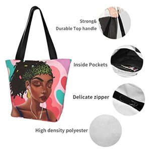 African American Women Tote Bag Shoulder Handbag For Work Travel Business Shopping School Gift Bag With Zipper, Inner Pocket