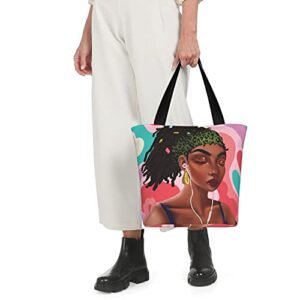 African American Women Tote Bag Shoulder Handbag For Work Travel Business Shopping School Gift Bag With Zipper, Inner Pocket